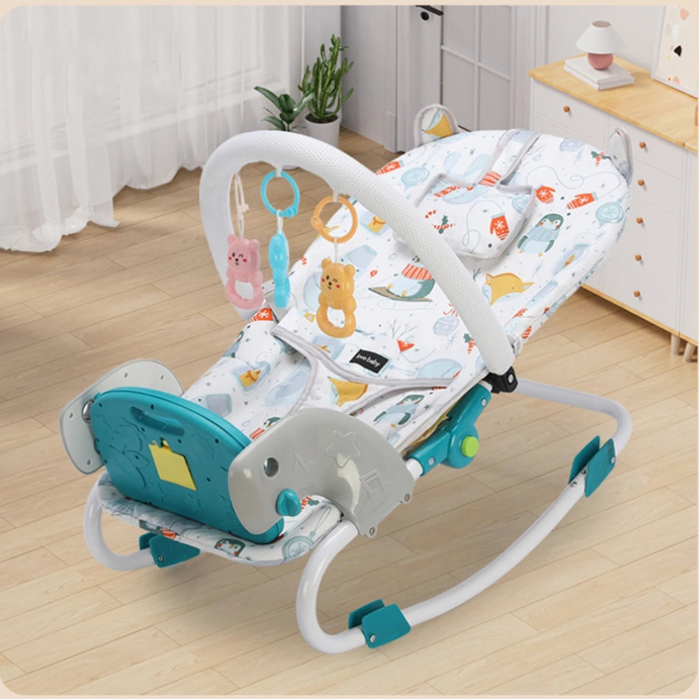 2 In 1 Baby Bouncer Rocking Chair with Music & Toys 4 Level Adjustment Swing Chair for Newborn Baby 0-12 Months Baby Activities