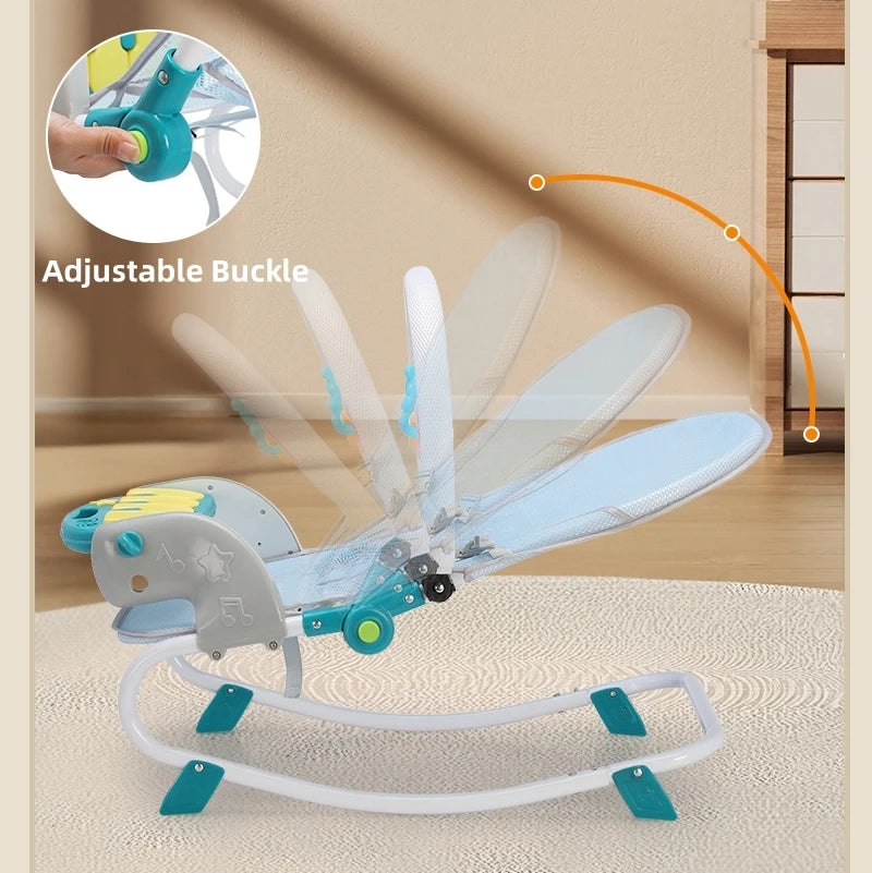 2 In 1 Baby Bouncer Rocking Chair with Music & Toys 4 Level Adjustment Swing Chair for Newborn Baby 0-12 Months Baby Activities