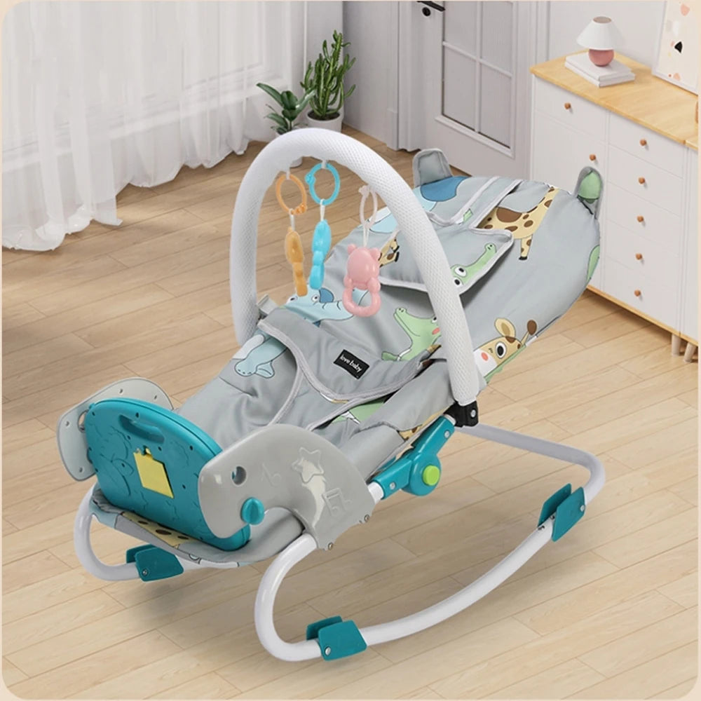 2 In 1 Baby Bouncer Rocking Chair with Music & Toys 4 Level Adjustment Swing Chair for Newborn Baby 0-12 Months Baby Activities