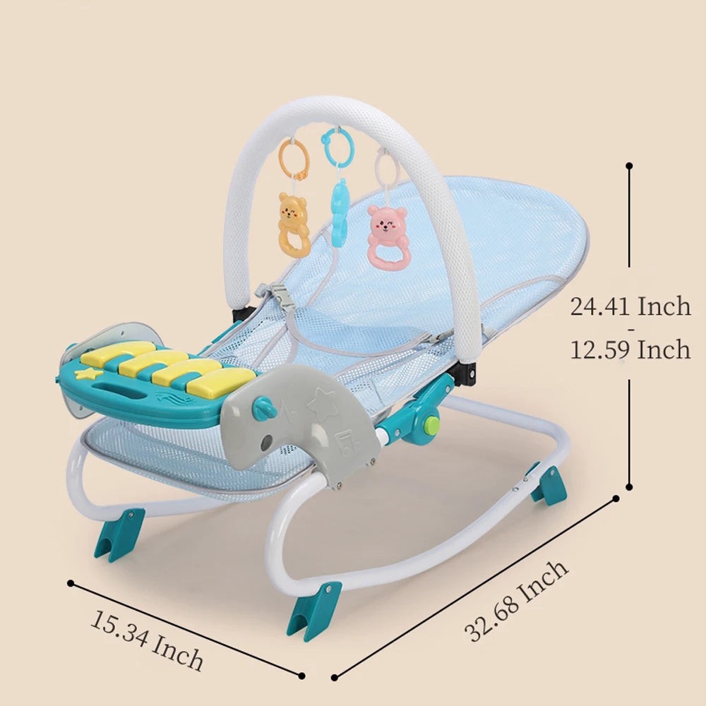 2 In 1 Baby Bouncer Rocking Chair with Music & Toys 4 Level Adjustment Swing Chair for Newborn Baby 0-12 Months Baby Activities