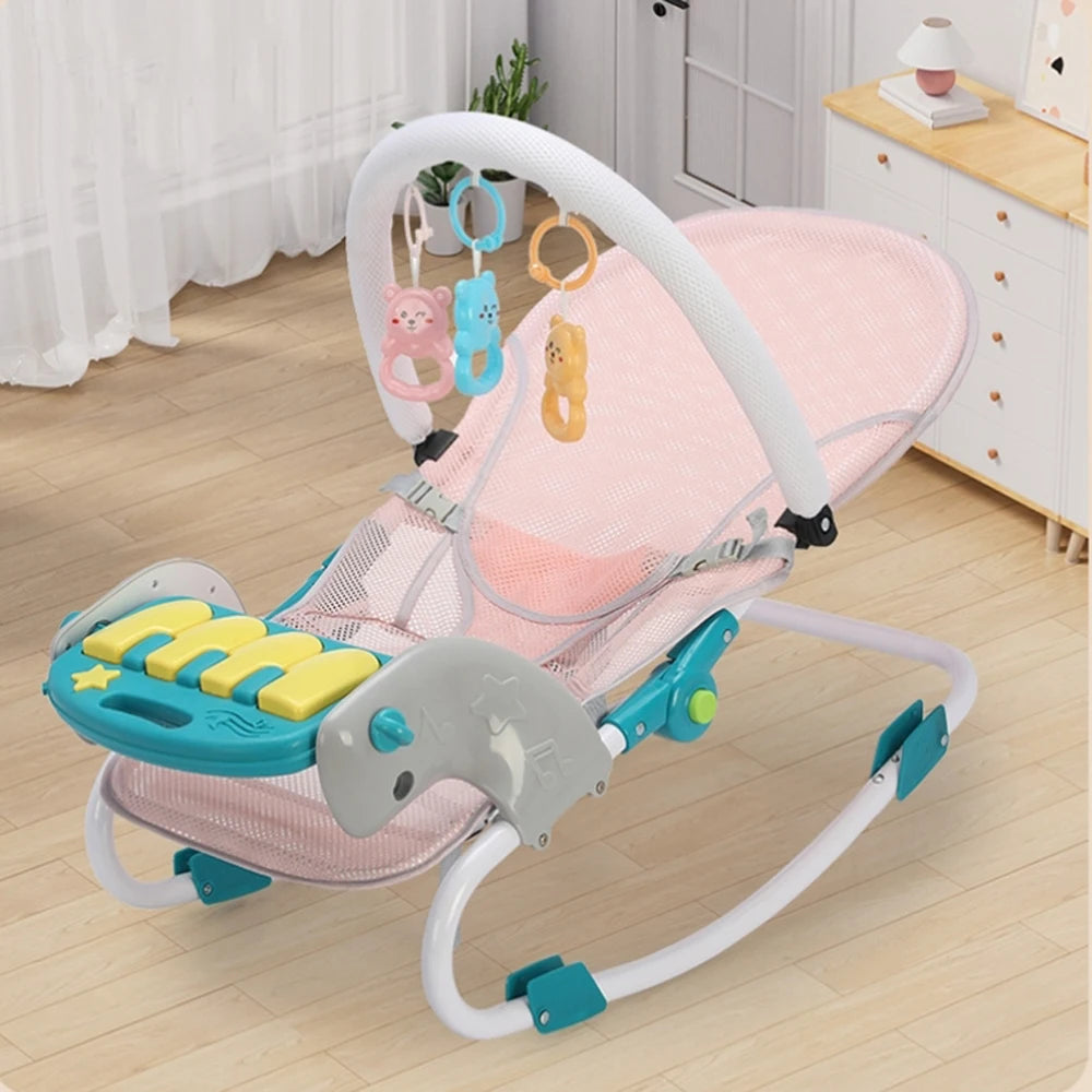 2 In 1 Baby Bouncer Rocking Chair with Music & Toys 4 Level Adjustment Swing Chair for Newborn Baby 0-12 Months Baby Activities