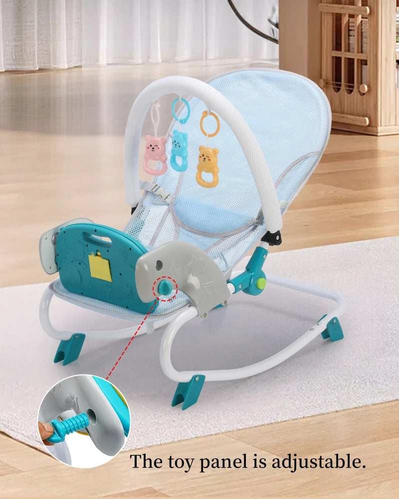 2 In 1 Baby Bouncer Rocking Chair with Music & Toys 4 Level Adjustment Swing Chair for Newborn Baby 0-12 Months Baby Activities