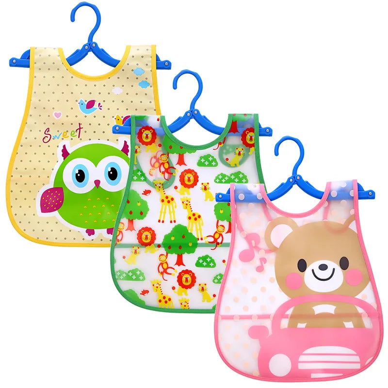 3PCS Waterproof Cartoon Baby Feeding Bib Set