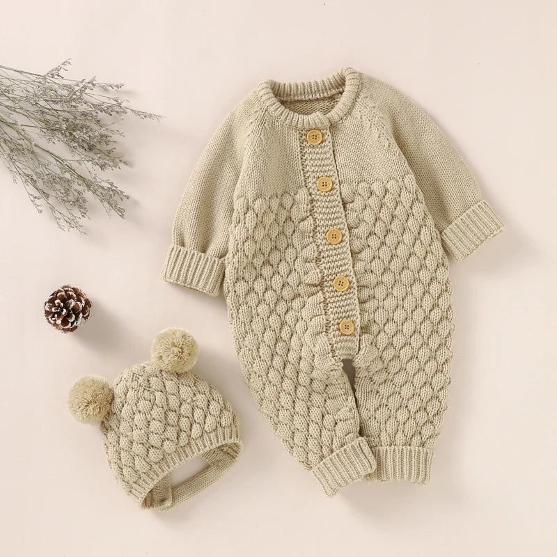 Knitted Baby Jumpsuit & Cap Set