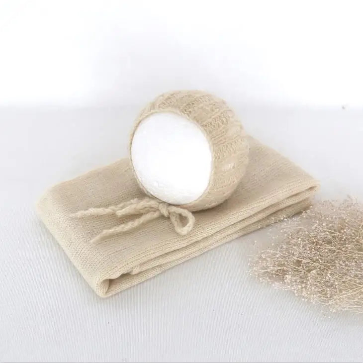 Newborn Knit Mohair Wrap and Bonnet Set Photography Prop