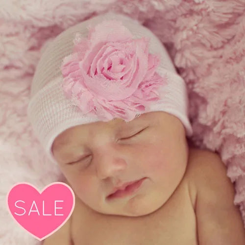Pink Blue Newborn Baby Beanie Cap Flower Hospital Hat