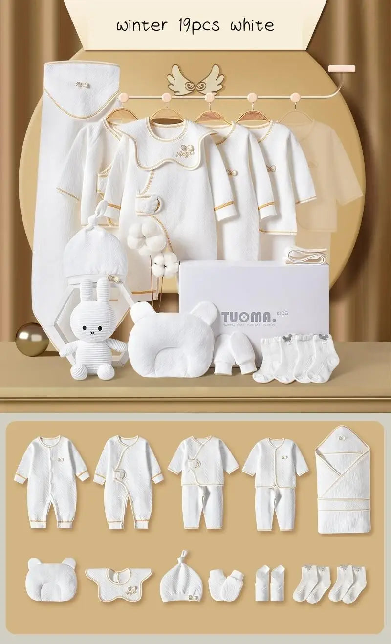 Newborn Baby Clothes Set – 16–22PCS Pure Cotton Angel Wing Suit, 0–1Y Unisex