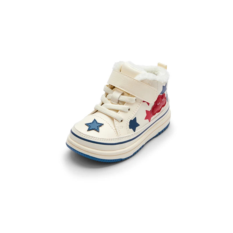 Balabala Baby Walking Shoes Baby Boys Girls High-top Board Shoes Plus Velvet 2024 New Winter Shoes Baby Shoes Kids Shoes