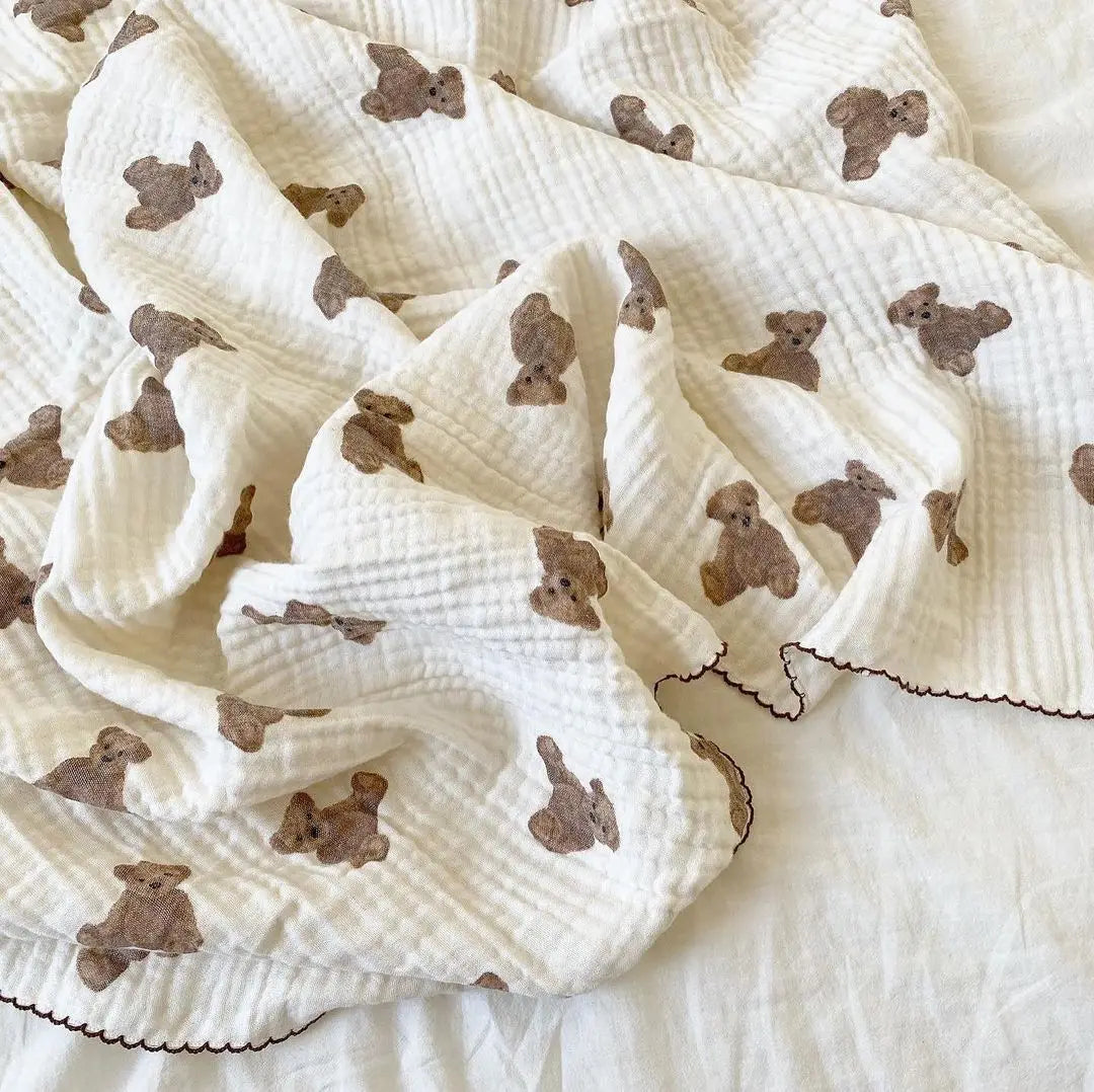 Bear Print Baby Blankets Newborn Muslin Cotton Gauze Swaddle Wrap Bedding Infant Girls Boys Sleeping Blanket Babies Accessories