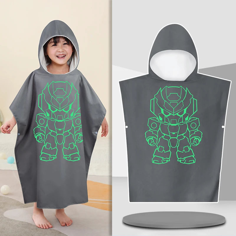 Poncho-serviette à séchage rapide pour enfants – à capuche, 3-12 ans, motif animalier