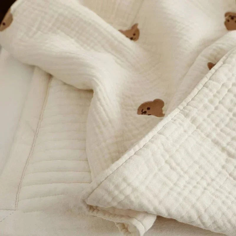 Cotton Muslin Baby Blanket Newborn 6 Layer Gauze Stroller Blanket Bear Embroidery Kids Sleeping Blanket Bedding Baby Item