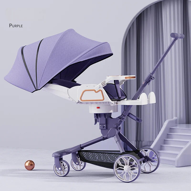 Poussette pliante de voyage pour bébé – Position assise et allongée, quatre roues avec suspension intégrée
