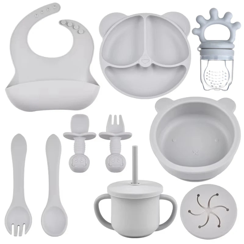Infant Feeding Essentials – 9PCS Silicone Feeding Kit with Bib