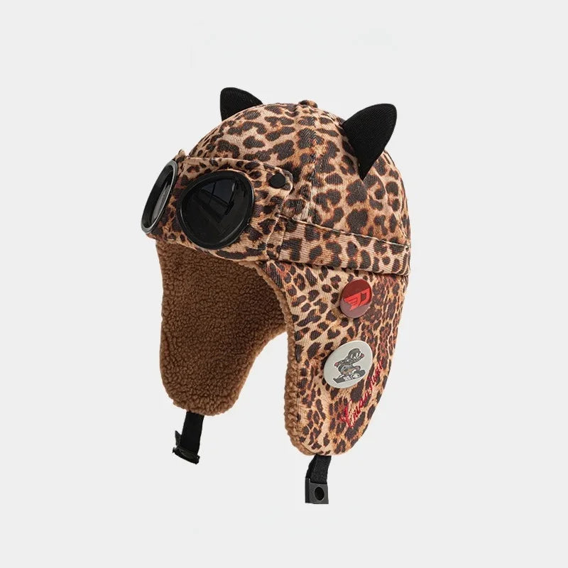 Bonnet d'aviateur enfant avec lunettes, chaud pour l'hiver