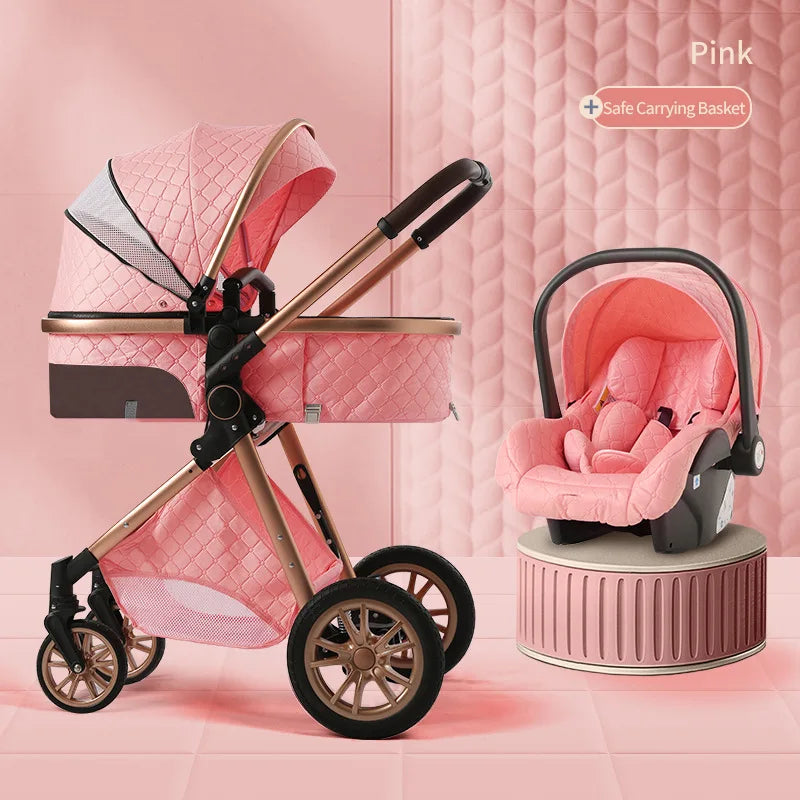 Poussette de luxe 3 en 1, poussette tout-terrain haute, bébé assis ou allongé