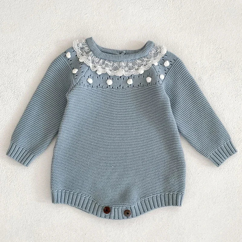 0-24M Baby Girl Romper Knit New Newborn Lace Warm Long Sleeve Jumpsuit Infant Princess Party Romper Toddler Fall Spring Clothing