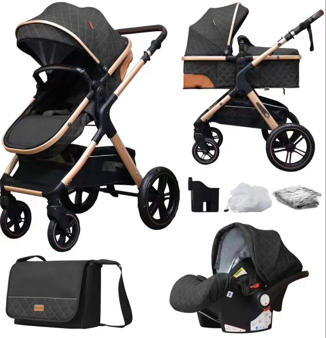 3-in-1 Baby Stroller with Car Seat – Foldable Sit & Lie Pram