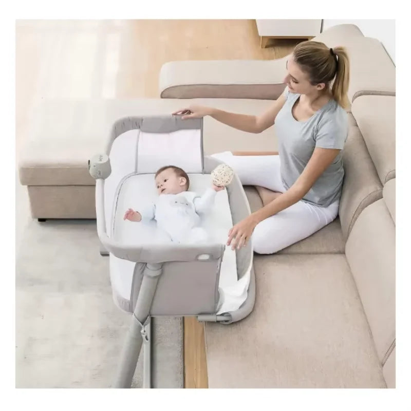 9-Height Adjustable Baby Crib – Bedside Co-Sleeper with Mattress