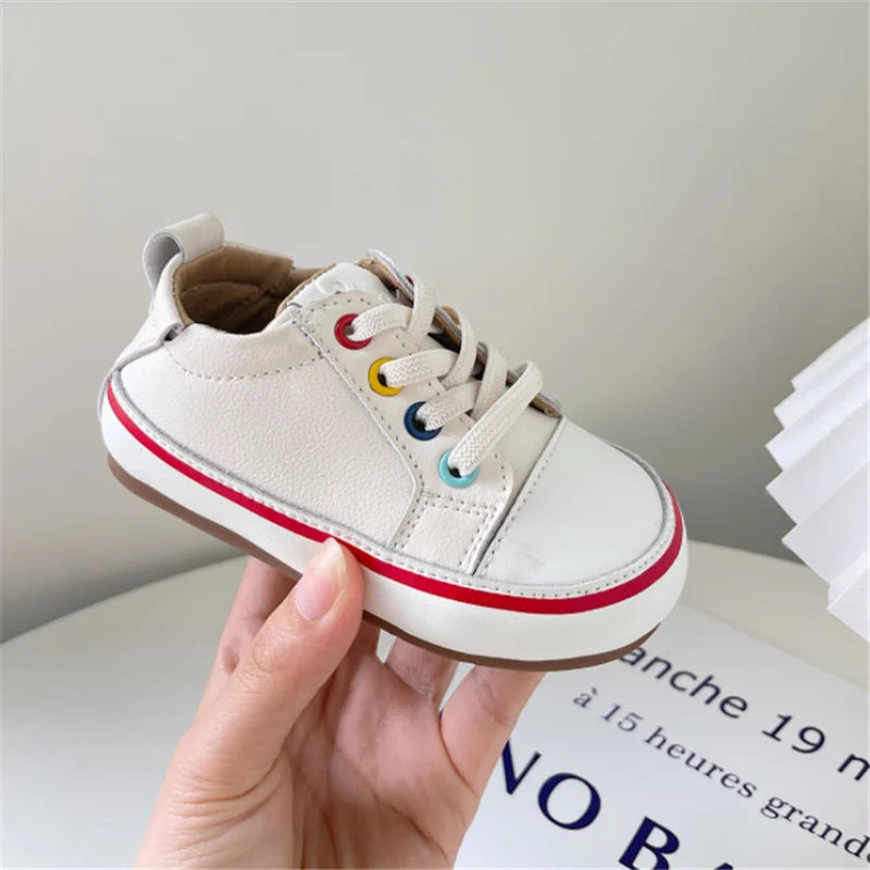 2024 New Spring/Autumn Baby Shoes Leather Toddler Boys Barefoot Shoe Soft Sole Girls Outdoor Tennis Fashion Little Kids Sneakers