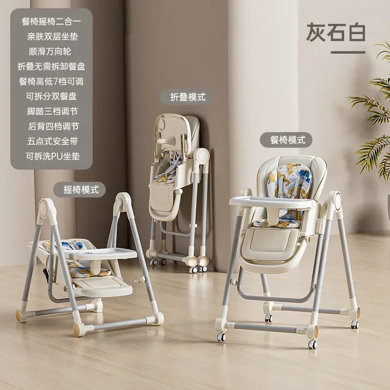 Multifunctional Baby High Chair Fodable Baby Swinging Rocking Eating Chair