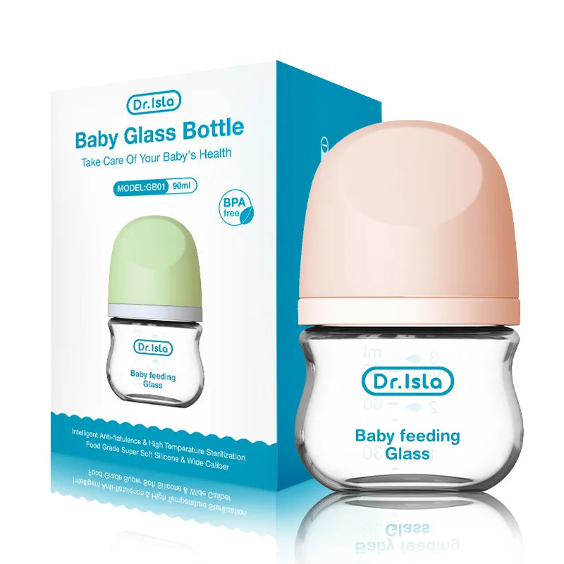 Dr.Isla Newborn Glass Feeding Bottles – 90ml/160ml, Anti-Colic, BPA-Free