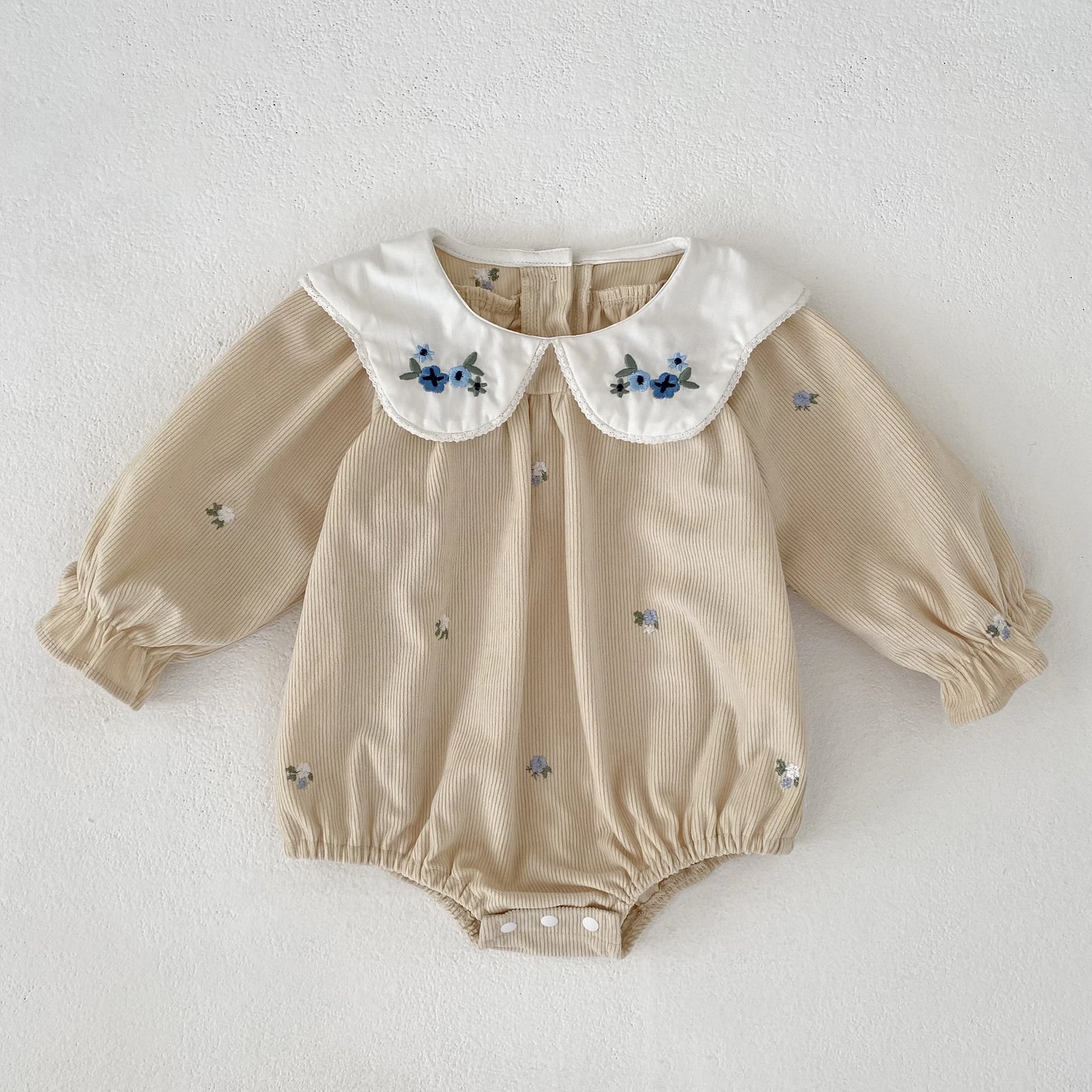 Cozy Autumn Toddler Romper with Floral Embroidery