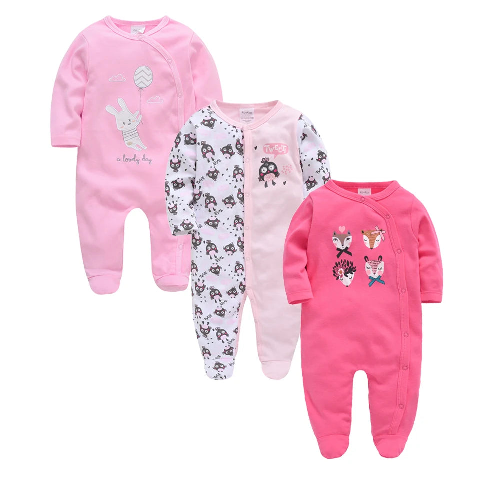 3 Pcs/lot 100% Cotton Baby Girls Clothes Set 0-12M Long Sleeve Newborn Boy Rompers Spring Autumn Carton Print Jumpsuit