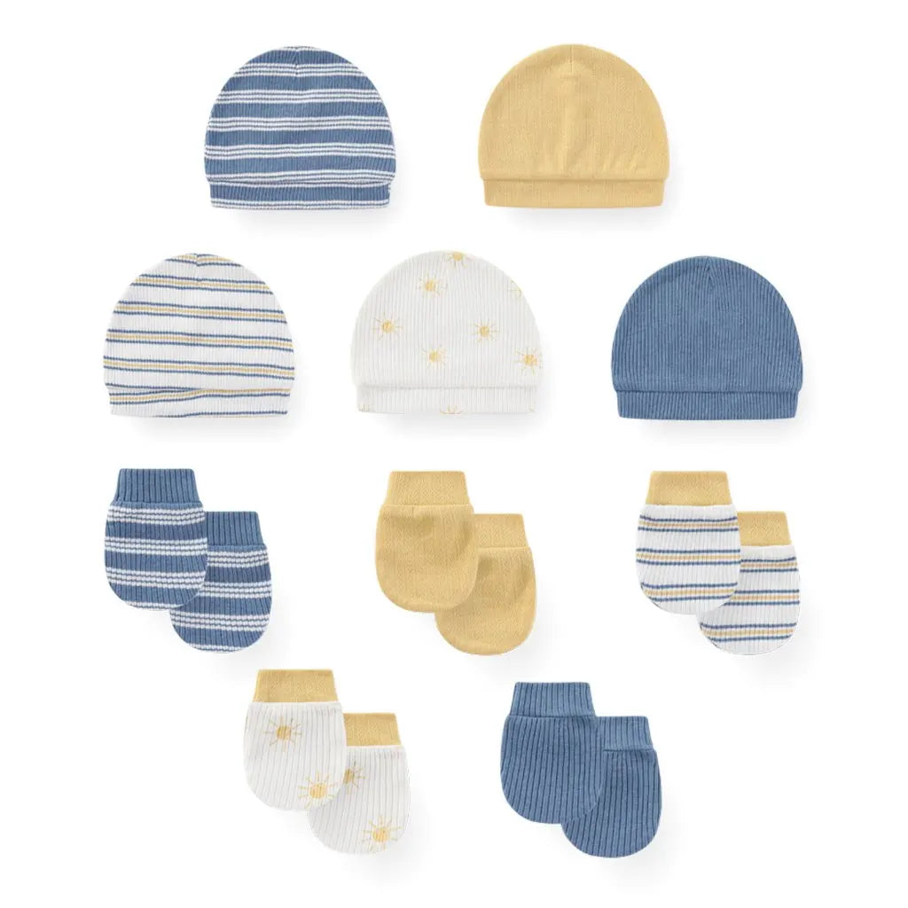 Unisex Cotton Newborn Baby Hat and Gloves Set 10Pieces