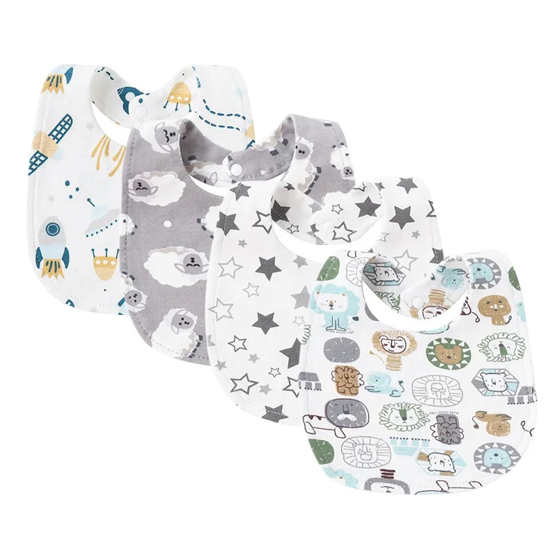 4PCS Double-Layer Cotton Baby Bib Set – Cute & Soft