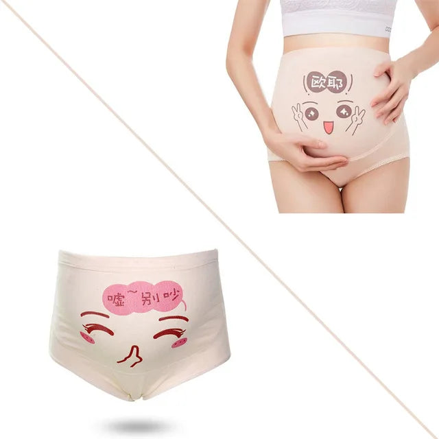 Cotton High-Waist Maternity Briefs – Adjustable Belly Panties with Cute Cartoon Print