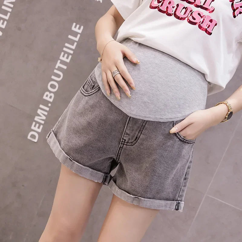 Summer Maternity Denim Shorts – Stretch Belly Pregnant Women Pants
