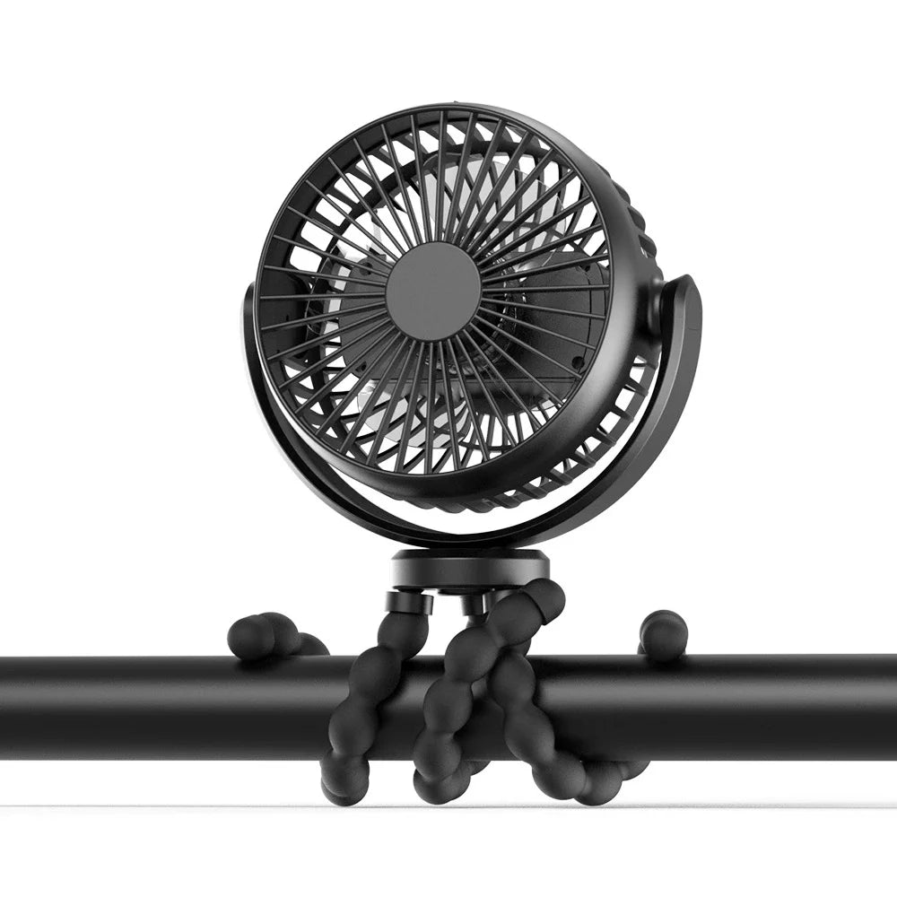 Mini ventilateur portable pour poussette à 3 vitesses – Rotatif à 360° et rechargeable 5000 mAh