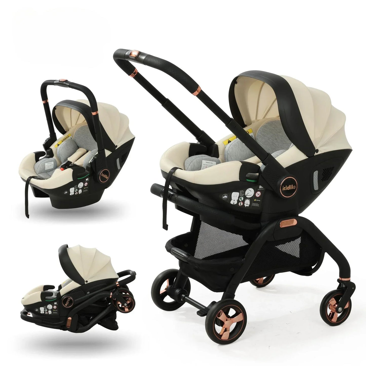 Kidilo 3-in-1 Baby Stroller & Safety Seat with Sleeping Basket (0–1Y) – 5 Colors