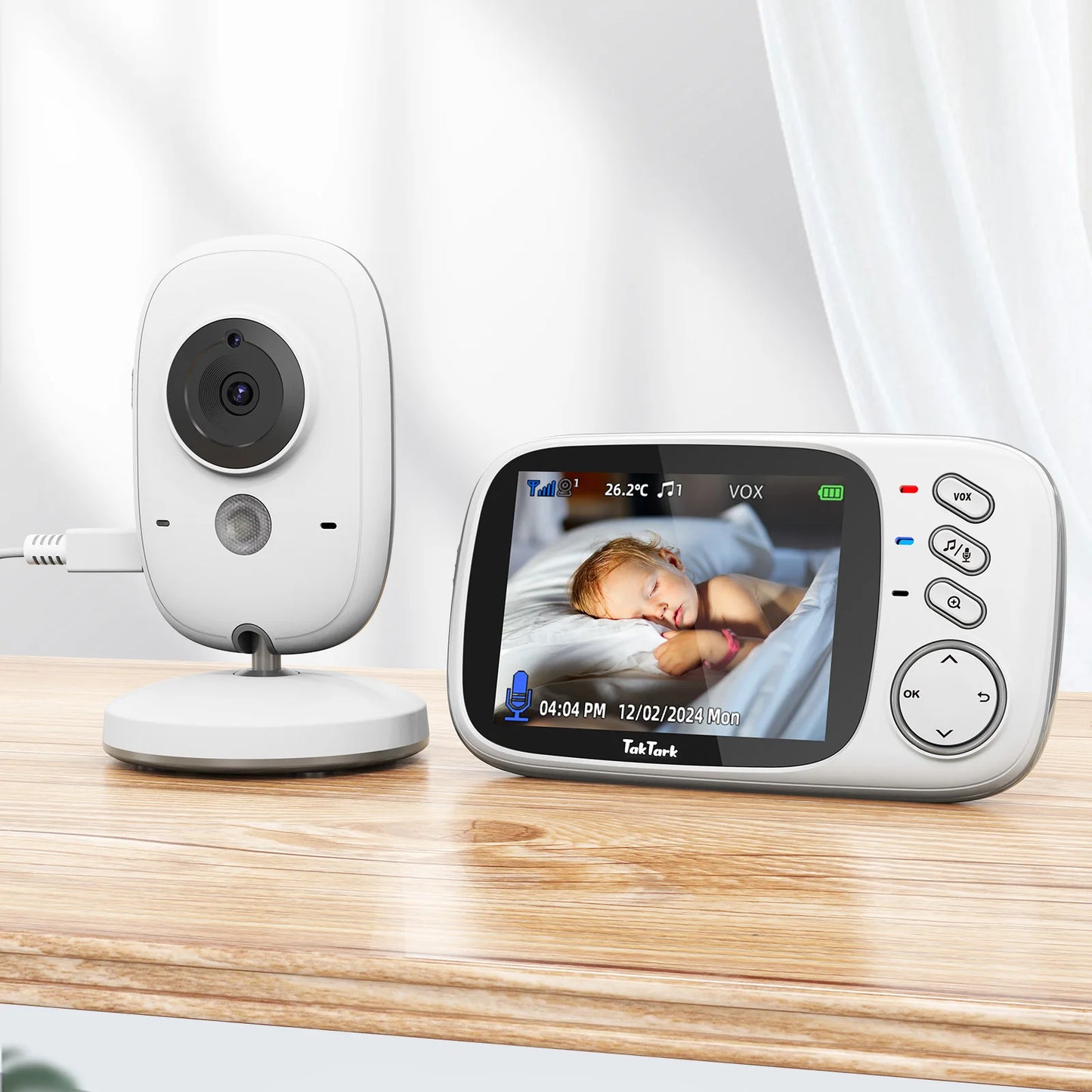 Babyphone sans fil avec écran 3,2 pouces, vision nocturne et audio