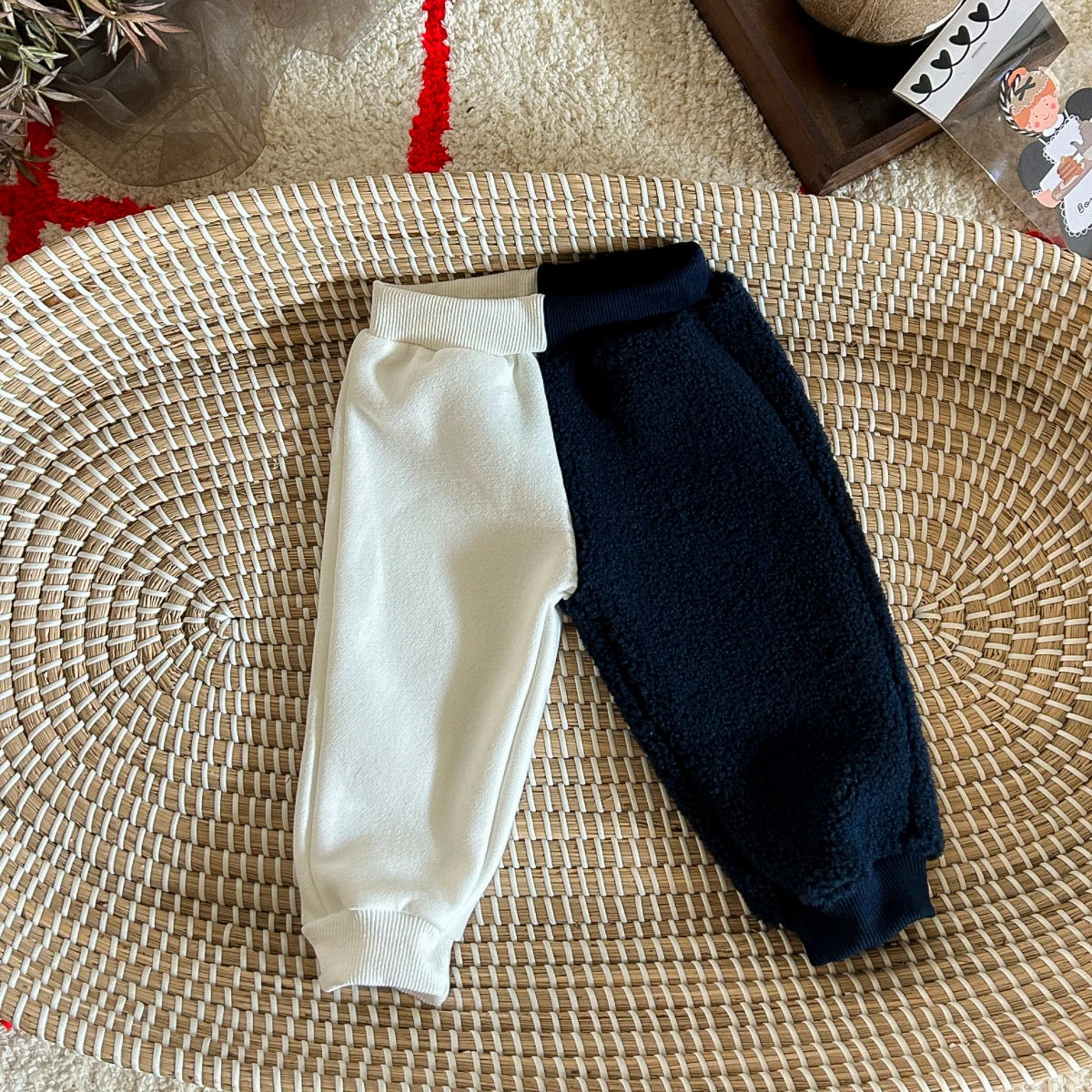 Baby Boy 2PCS Winter Set – Blue & White Fleece Top & Pants, 0–3Y