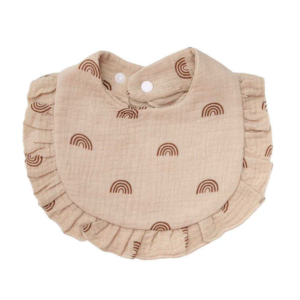 Flower Print Ruffled Cotton Baby Bib – Adjustable & Soft
