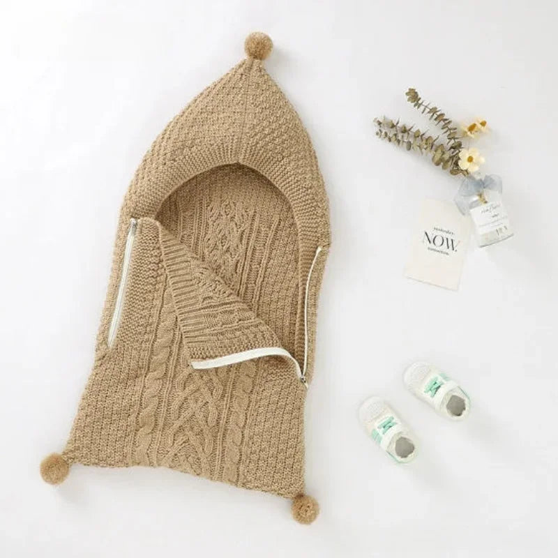 Nouvelles couvertures d'emmaillotage tricotées unies pour bébés de 0 à 1 an, chaudes et douillettes pour l'hiver.