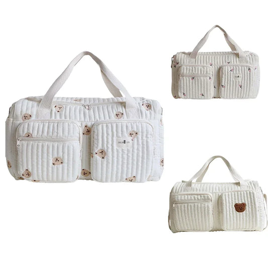Cartoon Bear Diaper Bag – Quilted Tulip Maternity Tote with Shoulder Strap