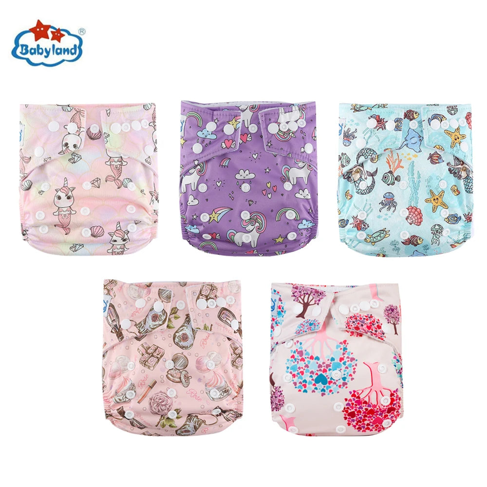 5pcs Babyland Washable Diapers – Eco-Friendly Pocket Nappies (3–15kg)