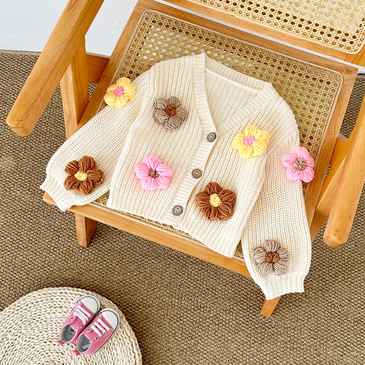 Baby Cardigan Sweater – Autumn/Winter Knit Coat, Long Sleeve Flower Design