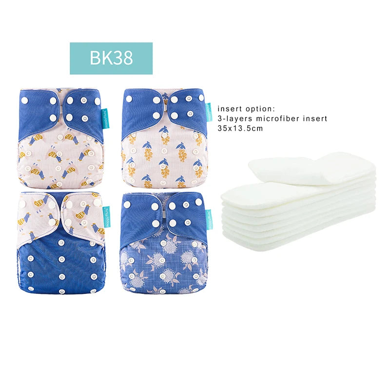 HappyFlute Reusable Diaper Set – 4 OS Pocket Diapers + 8 Inserts