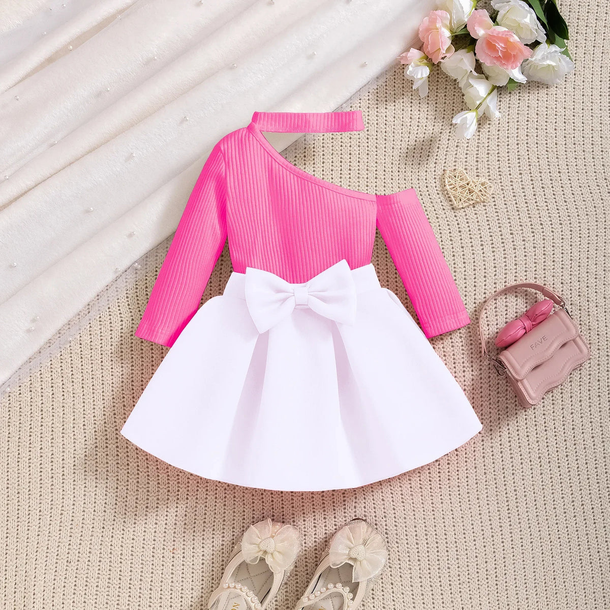 Toddler Girl 2PCS Summer Set – One-Shoulder T-Shirt & Skirt