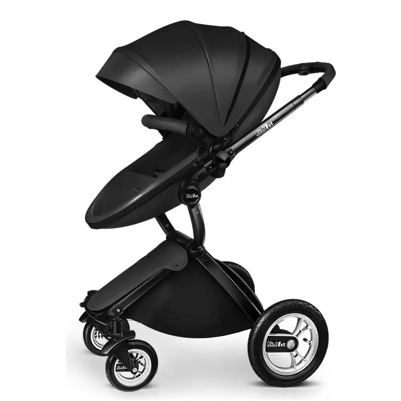 Poussette bébé 2 en 1 de luxe en cuir PU – Poussette surélevée pour nouveau-né