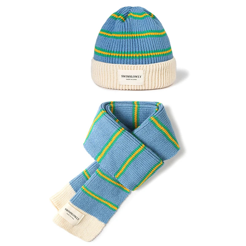 1-8 Year Boys & Girls Soft Striped Knitted Woolen Hat And Scarf Set Warm Autumn Winter Fashion Accessories for Kids