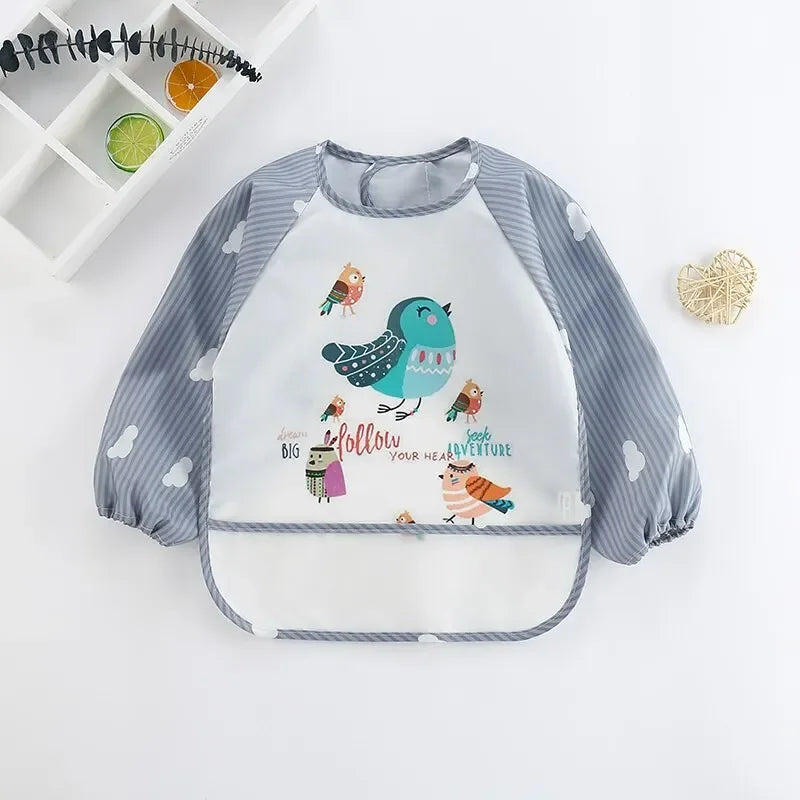 Waterproof Long-Sleeve Cartoon Baby Feeding Smock