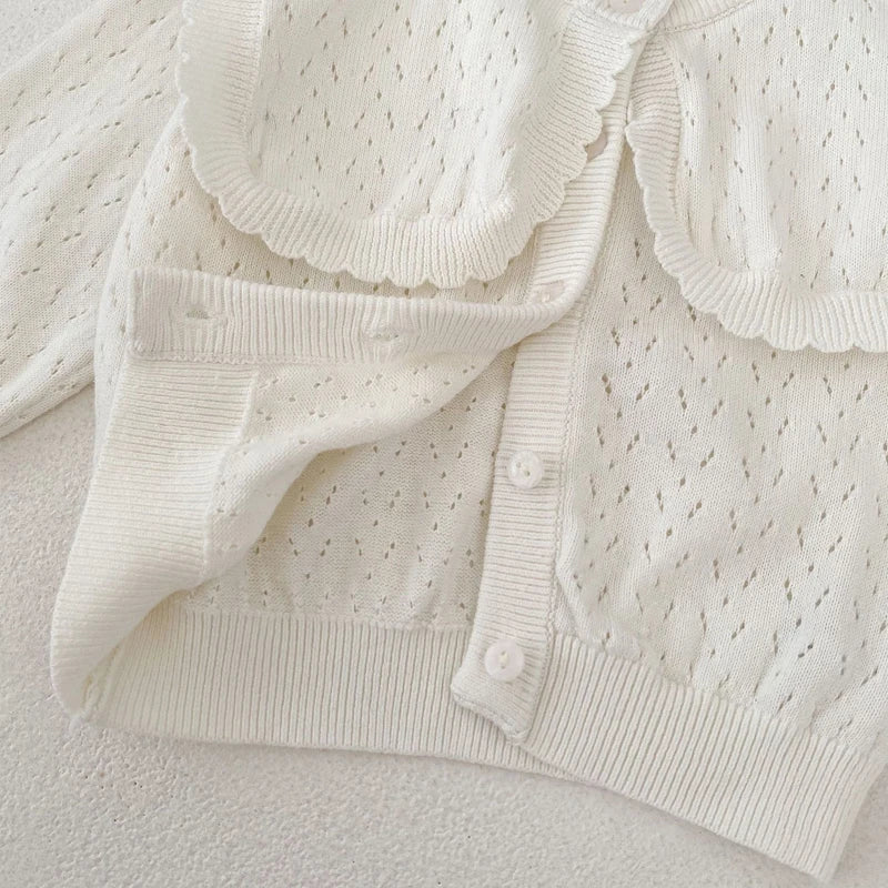 Autumn Baby Girl Knitted Cardigan – Cotton Jacket with Large Flip Collar