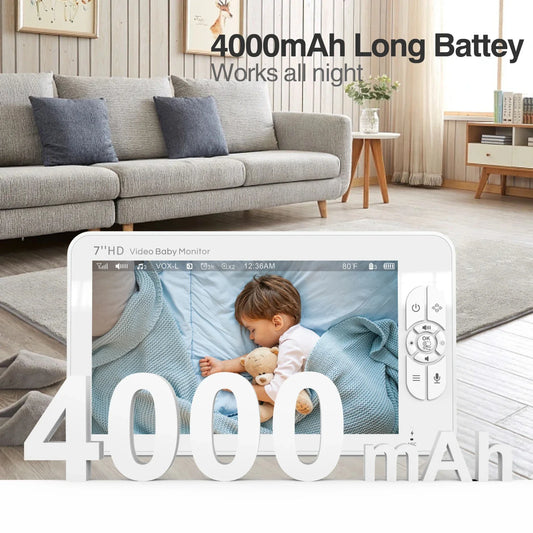 HD Baby Monitor with Remote Zoom, Pan, Tilt, 4000mAh