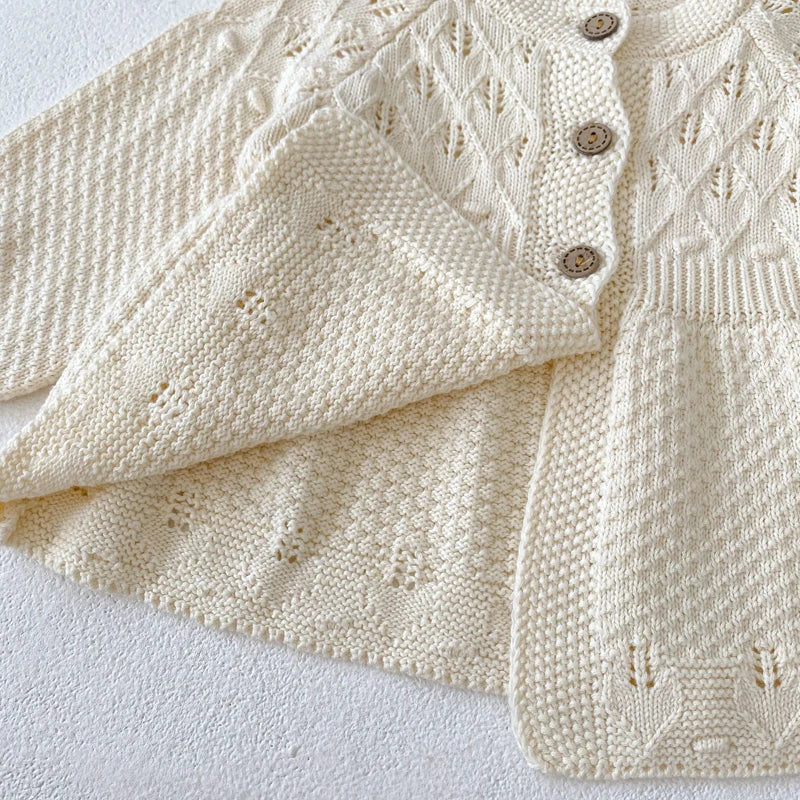 Autumn Baby Girl Knitted Cardigan – Hollow Out A-Line Sweater Jacket