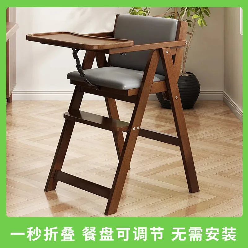 Portable Wooden Baby Highchair – Safe Folding Dining Seat with Seat Belts