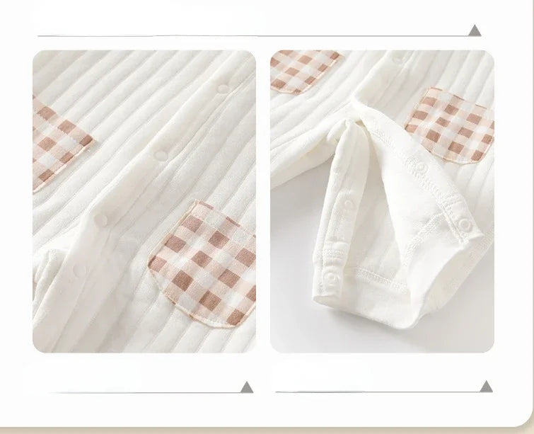 Newborn Baby Jumpsuit Clothes Winter Thickened Romper Boys Girls Cute Embroidery Bear Bodysuit Autumn Clothing 0-1-3-6M